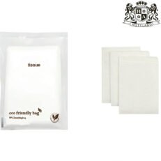 TISSUES eco friendly-Σετ 3 Χαρτομανδηλα απο 100% βαμβακι πολυτελειας σε αδιάβροχη γαλακτωδης οικολογική συσκευασία (400 Σετ/Κιβ)