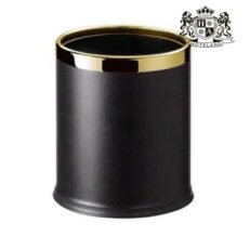 ΑLDA-Double layer room waste bin, round, black leatherette/gold welt, 8 l