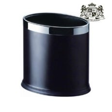 ALDA-Double layer room waste bin, oval, black leatherine/steinless steel welt, 8 l