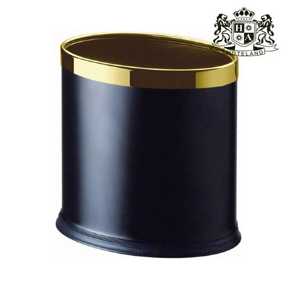 ALDA-Double layer room waste bin, oval, black leatherine/gold welt, 8 l