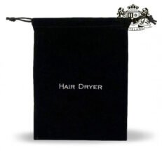 HAIR DRYER BAGS lathbury-Bελουδινο πουγκι μαυρο για σεσουαρ με κεντημενο λογοτυπο σε διαστασεις (25x32x3cm)(20 Βags/Kιβ)