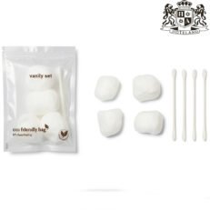 VANITY KIT eco friendly-Σετ Ομορφιας & Περιποιησης (4 μπατονετες& 4 ροδελες-βαμβακια ντεμακιγιαζ) απο 100% οργανικο βαμβακι σε αδιάβροχη γαλακτωδης οικολογική συσκευασία (400 Σετ/Κιβ)