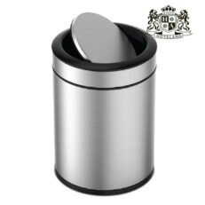 ALDA-Double layer room waste bin, round, with cover, brushed stainless steel, 6L (MADE IN ΙΤΑLY)