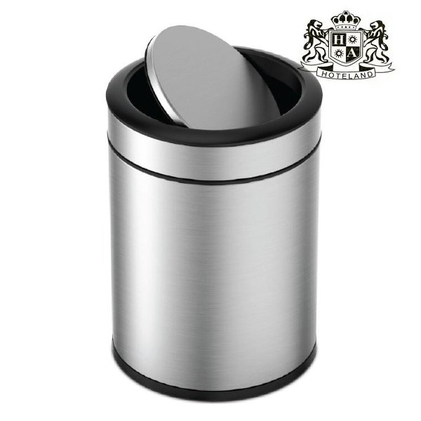 ALDA-Double layer room waste bin, round, with cover, brushed stainless steel, 6L (MADE IN ΙΤΑLY)