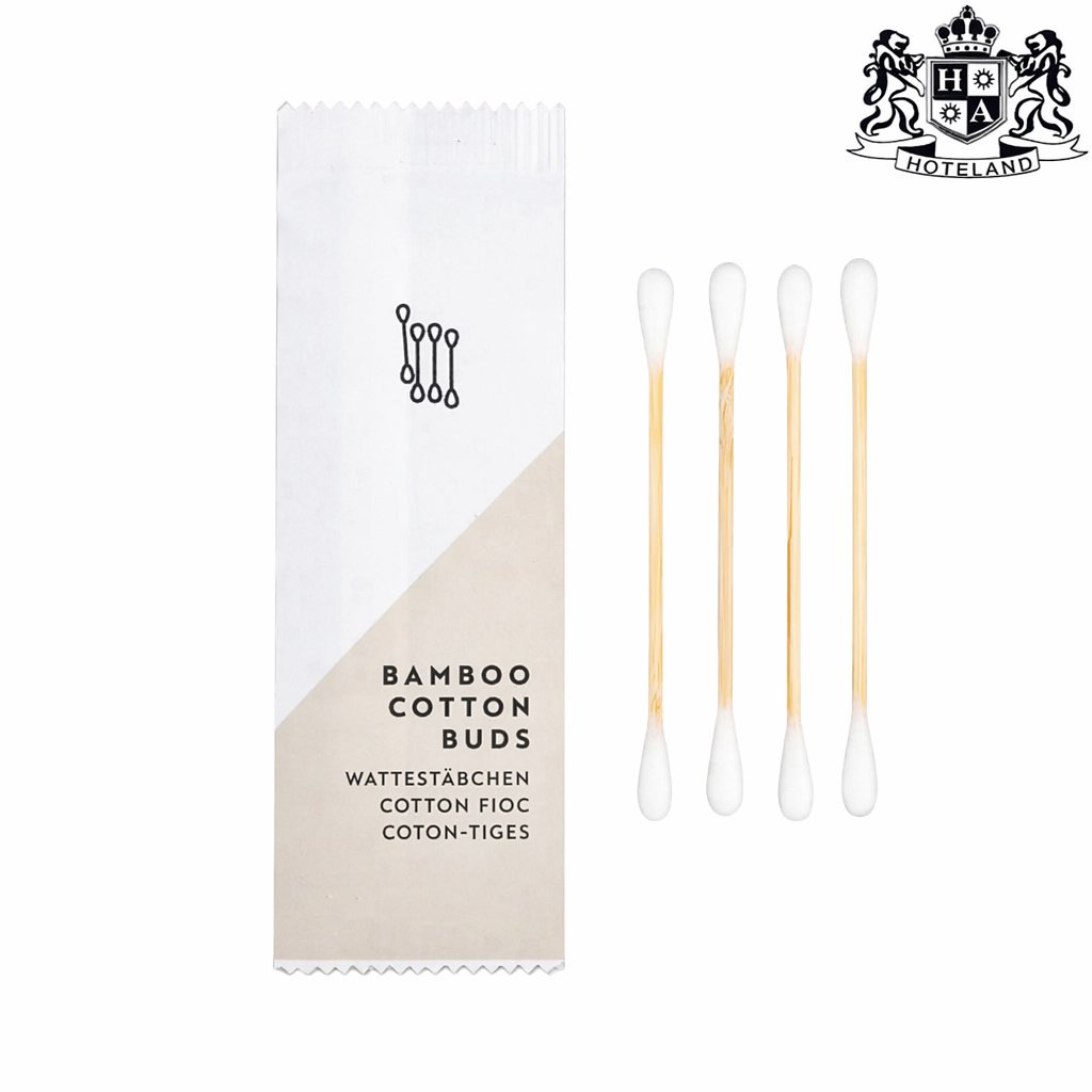 COTTON BUDS bamboo bio 0% zero waste-Σετ 4 μπατονετες απο bamboo με 100% οργανικο βαμβακι σε αδιάβροχη οικολογική συσκευασία (500 Σετ/Κιβ)