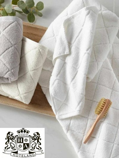 LIFESTYLE BAMBOO 75 – Πετσέτες βιοργανικες με δίκλωνη βαση & δίκλωνο πελος (με νηματα 32/s2) Υπερλευκές με αναγλυφο σχεδιο DOBBY ΡΟΜΒΟΣ 750gsm (Προσώπου 50x100 - Μπάνιου 70x140) ΕCO GREEN