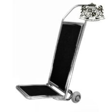 HOTEL CLASSIC SILVER CART καροτσι μπρουτζινο σπαστο-πτυσομενο μεταφορας βαλιτσων βαρεου τυπου με μαυρη μοκετα