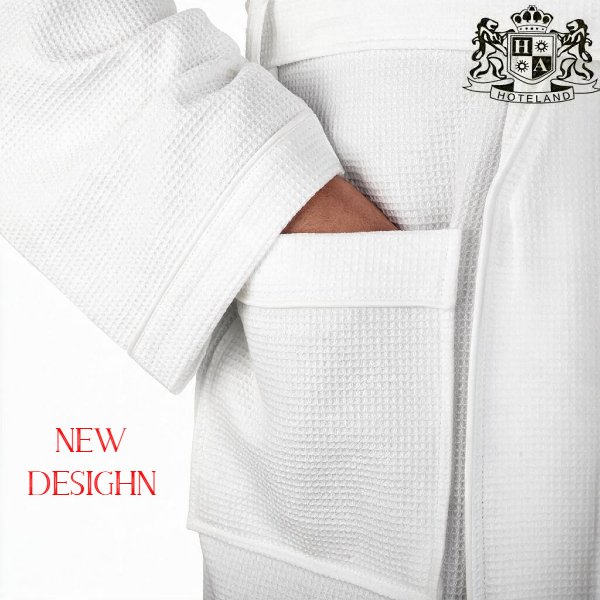 NEMESIS LARGE-NEO Μπουρνουζι Πικε waffle White (Μικρη Σφηγκοφωλια-Βαφλα) 100% EGYPTIAN COTTON 350gsm (ME ΛΕΥΚΟ ΡΕΛΙ ΣΑΤΕΝ ΠΕΡΙΜΕΤΡΙΚΑ ΣΕ ΓΙΑΚΑ-ΤΣΕΠΕΣ-ΜΑΝΙΚΙΑ) - Image 2