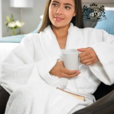 POSEIDON LARGE-Μπουρνουζι-Ρομπα White SMOKING 100% COTTON VELOUR 400gsm ECO FRIENDLY