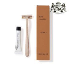 SHAVING KIT economy kraft–Σετ Ξυριστικης Φροντιδας οικολογικη απο αμυλο καλαμποκιου σε πολυτελης οικολογικη συσκευασια κασετινας kraft (500 Σετ/Κιβ)
