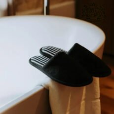 Alternative view of ΒΕΛΟΥΔΟ DELUXE STRIPE-Παντόφλες Μαυρες Ριγε Με Aντιολισθητικο Πατο (UNISEX 29,00cm) (Διαφανο Οικολογικο Σακουλακι Ανα Ζευγος)