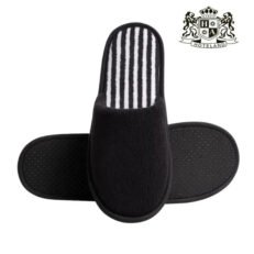 ΒΕΛΟΥΔΟ DELUXE STRIPE-Παντόφλες Μαυρες Ριγε Με Aντιολισθητικο Πατο (UNISEX 29,00cm) (Διαφανο Οικολογικο Σακουλακι Ανα Ζευγος)