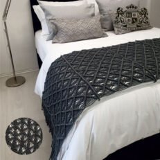 BOHO grey MACRAME BED RUNNER-100% Cotton Χειροποιητο runner κρεβατιου MONO (0,60 x 1,60cm)