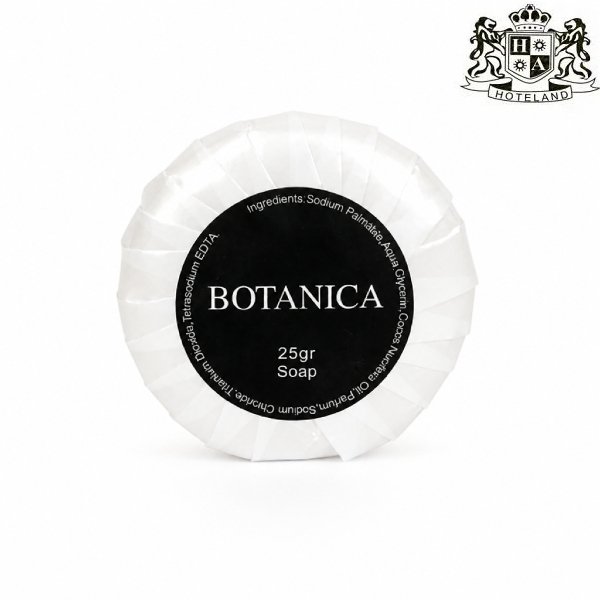 BOTANICA eco pure Sοap - Στρογγυλο Σαπουνι 25gr σε αδιαβροχο πλισε περιτυλιγμα (500 Σαπουνια/Κιβ)