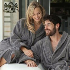 EROS LARGE-ΠΕΤΣΕΤΕ Μπουρνουζι-Ρομπα Gray SMOKING 100% COTTON 550gsm ECO FRIENDLY