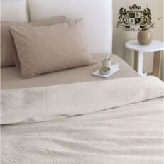 GEOMETRIC BOHO Beige-ΜΟΝH MΠΕΖ Κουβέρτα JAQUARD (1,70 x 2,60m) Πικέ Πολυτελείας με αναγλυφο σχεδιο 420gsm