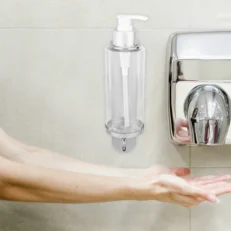 Alternative view of ΑΝΟΞΕΙΔΩΤΗ ΜΟΝΗ ΒΑΣΗ επιτοιχια 300ml χειροκινητη με 1 αδειo μπουκαλι με διαστασεις (6,0 x 6,0 x 19,50cm) για OΛΑ ΤΑ ΥΓΡΑ ΚΑΛΛΥΝΤΙΚΑ