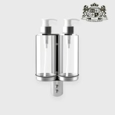 ΑΝΟΞΕΙΔΩΤΗ ΔΙΠΛΗ ΒΑΣΗ επιτοιχια 300ml χειροκινητη με 2 αδεια μπουκαλια με διαστασεις (13,0 x 6,0 x 19,5cm) για OΛΑ ΤΑ ΥΓΡΑ ΚΑΛΛΥΝΤΙΚΑ