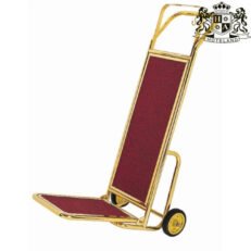 HOTEL CLASSIC GOLD CART καροτσι μπρουτζινο σπαστο-πτυσομενο μεταφορας βαλιτσων βαρεου τυπου με μαυρη μοκετα & κρεμαστρα ρουχων