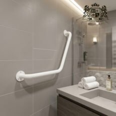 Alternative view of Angled grab rail,120°,white-Επιτοιχια Γωνιακη Χειρολαβη στήριξης 120 μοιρων γωνια κατασκευασμενο απο λευκο ατσάλι βαρεου τυπου (120 kg)