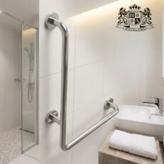 Alternative view of Supporting grab rail,wall mount,left,shiny stainless steel-Επιτοιχια ΑΡΙΣΤΕΡΗ Γωνιακη Χειρολαβη στήριξης κατασκευασμενη απο λευκο ατσάλι βαρεου τυπου (120 kg)