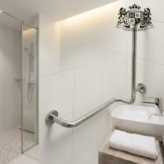 Alternative view of Supporting grab rail,wall mount,right,shiny stainless steel-Επιτοιχια ΔΕΞΙΑ Γωνιακη Χειρολαβη στήριξης κατασκευασμενη απο λευκο ατσάλι βαρεου τυπου (120 kg)