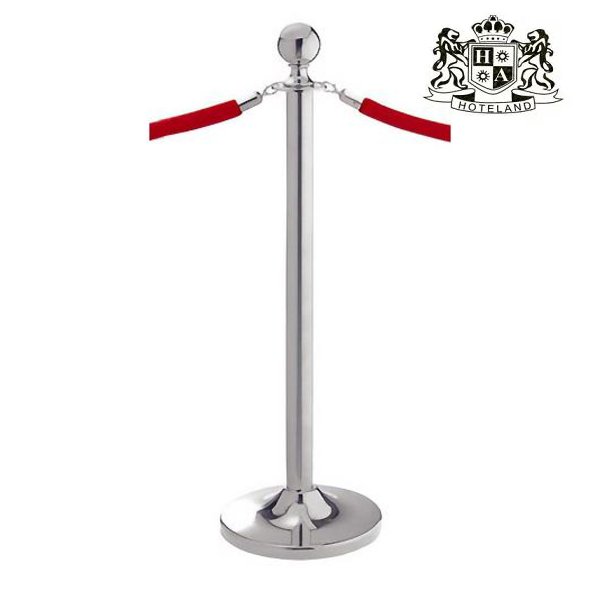 Rope barrier,shiny chrome,height 100 cm- Ανοξειδωτο κολωνακι χρωμιου με κορδονι/α τελειωμα μπαλα και υψος 1,00m