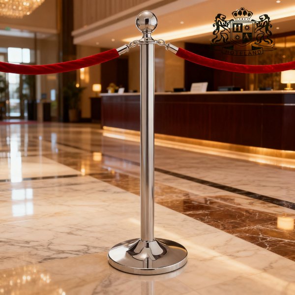 Rope barrier,shiny chrome,height 100 cm- Ανοξειδωτο κολωνακι χρωμιου με κορδονι/α τελειωμα μπαλα και υψος 1,00m - Image 2