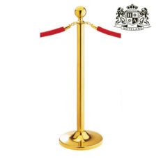 Rope barrier,shiny gold,height 100 cm- Ανοξειδωτο κολωνακι χρυσο γυαλιστερο με κορδονι/α τελειωμα μπαλα και υψος 1,00m