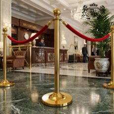 Alternative view of Rope barrier,shiny gold,height 100 cm- Ανοξειδωτο κολωνακι χρυσο γυαλιστερο με κορδονι/α τελειωμα μπαλα και υψος 1,00m