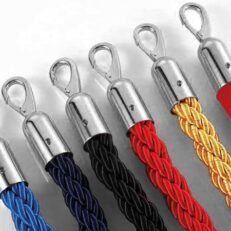 (White-Blue-Black-Red) barrier rope,150 cm,chrome snap shackle-Κορδονια Πλεκτα με τελειωμα αγκραφας χρωμιου και αγκιστρο με μηκος 1,50m