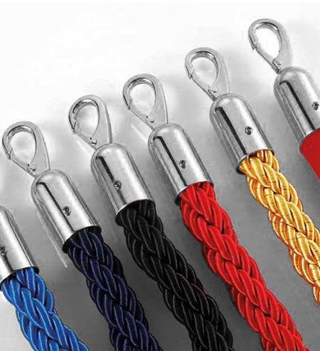 (White-Blue-Black-Red) barrier rope,150 cm,chrome snap shackle-Κορδονια Πλεκτα με τελειωμα αγκραφας χρωμιου και αγκιστρο με μηκος 1,50m