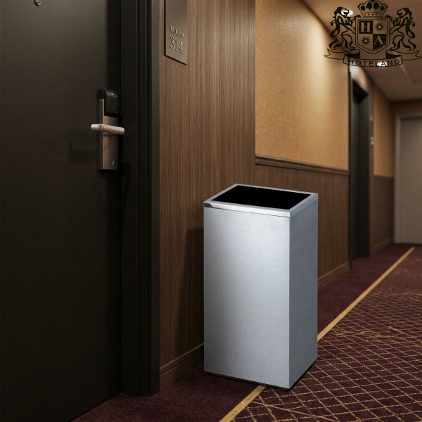 Square waste bin with top frame, brushed stainless steel-Kαδος σκουπιδιων τετραγωνος με ανοιχτο καπακι υψους 60,50cm - Image 2