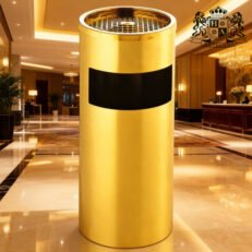 Alternative view of Trash bin with ashtray, stainless steel/gold-Σταχτοδοχειο με καδο σκουπιδιων μαζι σε χρυσο γυαλιστερο χρωμα υψους 61,00cm