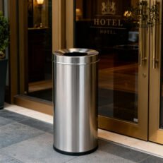 Alternative view of Round waste bin,self-extinguishing,stainless steel-Kαδος σκουπιδιων σε ματ inox χρωμα υψους 60,00cm