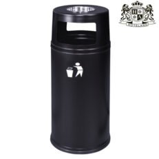 Outdoor trash bin with ashtray,black-Kαδος σκουπιδιων μαυρος με σταχτοδοχειο μαζι υψους 94,00cm