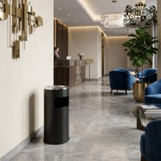 Alternative view of Trash bin with ashtray black-Σταχτοδοχειο με καδο σκουπιδιων μαζι σε μαυρο χρωμα υψους 61,00cm