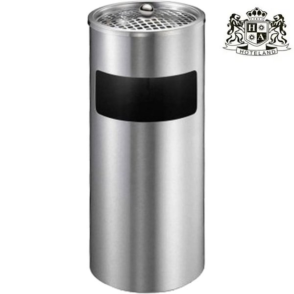 Trash bin with ashtray inox-Σταχτοδοχειο με καδο σκουπιδιων μαζι σε ματ inox χρωμα υψους 61,00cm