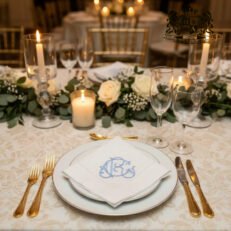 LINO SANTRA ECRU–100% ΓΑΛΛΙΚΟ ΛΙΝΟ (TOILE PUR LIN) FLEUR BLEUE Πετσετες Φαγητου Διαστασεις (0,50 x 0,50m)