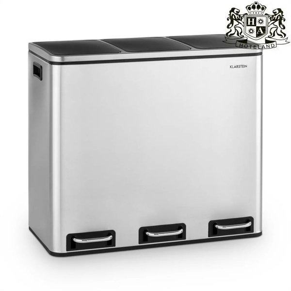 KTM/INOX small-Ανοξειδωτο Ατσαλι κάδος ανακύκλωσης τριπλός με χωρητικότητα 3x18lt σε inox χρώμα (Χαρτί-Πλαστικό-Γυαλί)
