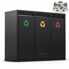 KTM/MINIMAL-Μεταλλικός κάδος ανακύκλωσης τριπλός με χωρητικότητα 3x15lt σε μαύρο χρώμα (Χαρτί-Πλαστικό-Γυαλί)