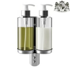 INOX UNO (304 STEEL) Διπλη Βαση dispenser INOX matt ME ΔΙΑΦΑΝΑ ΜΠΟΥΚΑΛΙΑ ΑΝΤΛΙΑΣ για τη σειρα καλλυντικων GREEK MYTHIC OLEA