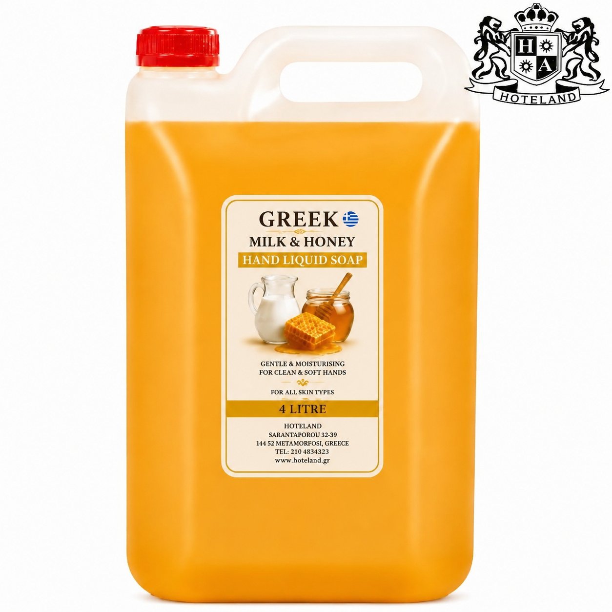 GREEK MILK & HONEY Hand Liquid Soap 4L- Υγρο Κρεμοσαπουνο Χεριων σε μπετονι-κανιστρο 4LT με άρωμα ΜΕΛΙ & ΓΑΛΑ (2 τμχ/κιβώτιο) EΛΛΗΝΙΚΟ ΠΡΟΙΟΝ