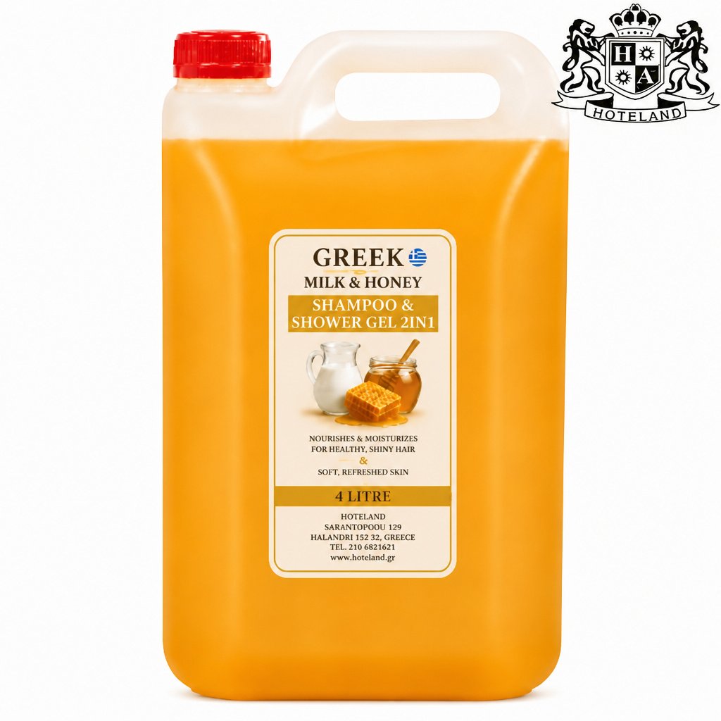 GREEK MILK & HONEY Shampoo & Shower Gel 4L- Σαμπουαν & Aφρολουτρο ΜΑΖΙ (2σε1) σε μπετονι-κανιστρο 4LT με άρωμα ΜΕΛΙ & ΓΑΛΑ (2 τμχ/κιβώτιο) EΛΛΗΝΙΚΟ ΠΡΟΙΟΝ