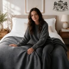 Κ-ECONOMY MADISON 80/20 ΣΚΟΥΡΟ ΓΚΡΙ Κουβέρτα 80% COTTON-20% MICRO Πικέ Πολυτελείας ΔΙΠΛΗ (2,30 x 2,50m)