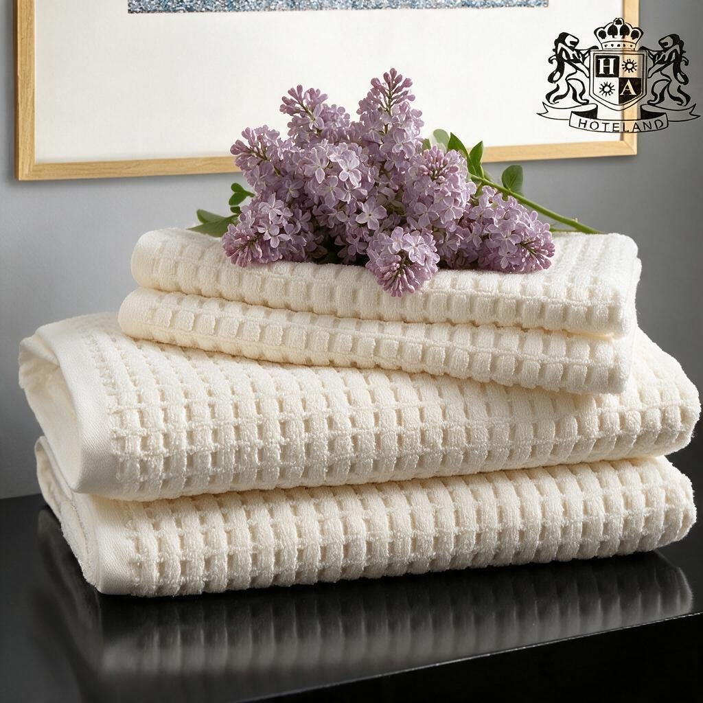 ALDER VELOUR IVORY 55 – Πετσέτες Βελουδινες 550gsm JAQUARD ΑΝΑΓΛΥΦΕΣ με σχεδιο Βαφλας (ΠΡΟΣΩΠΟΥ 50 Χ 100cm)
