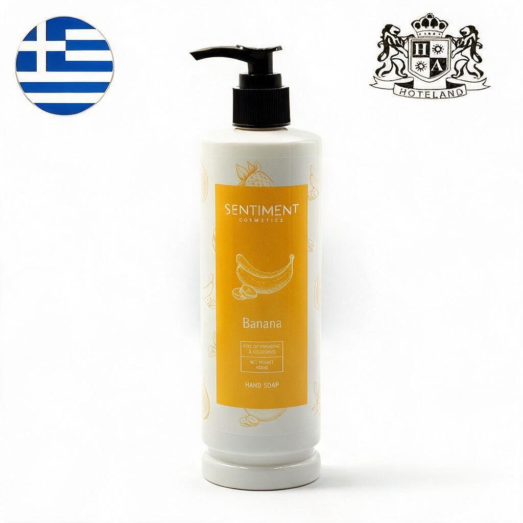 GREEK Fruits & Senses-Kρεμοσαπουνο Xεριων/Hand Liquid Soap σε μπουκαλι Aντλιας 400ml (DISPENSER) με αρωματα MΠΑΝΑΝΑΣ (20 τμχ/κιβώτιο) EΛΛΗΝΙΚΟ ΠΡΟΙΟΝ