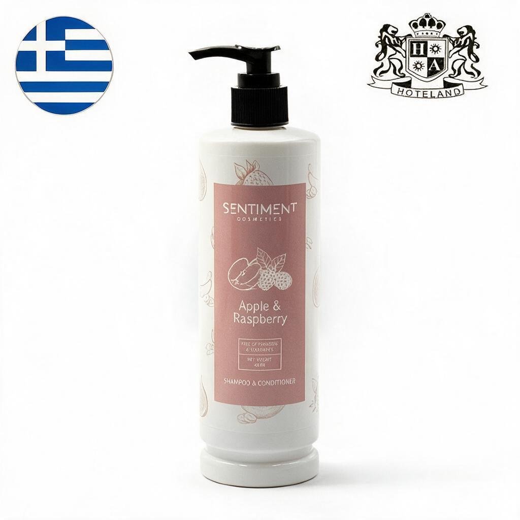 GREEK Fruits & Senses-Σαμπουάν & Mαλλακτικη Κρεμα Μαλλιων/Shampoo & Hair Conditioner σε Mπουκαλι Aντλιας 400ml (DISPENSER) με αρωματα Mηλο & Μουρα (20 τμχ/κιβώτιο) EΛΛΗΝΙΚΟ ΠΡΟΙΟΝ
