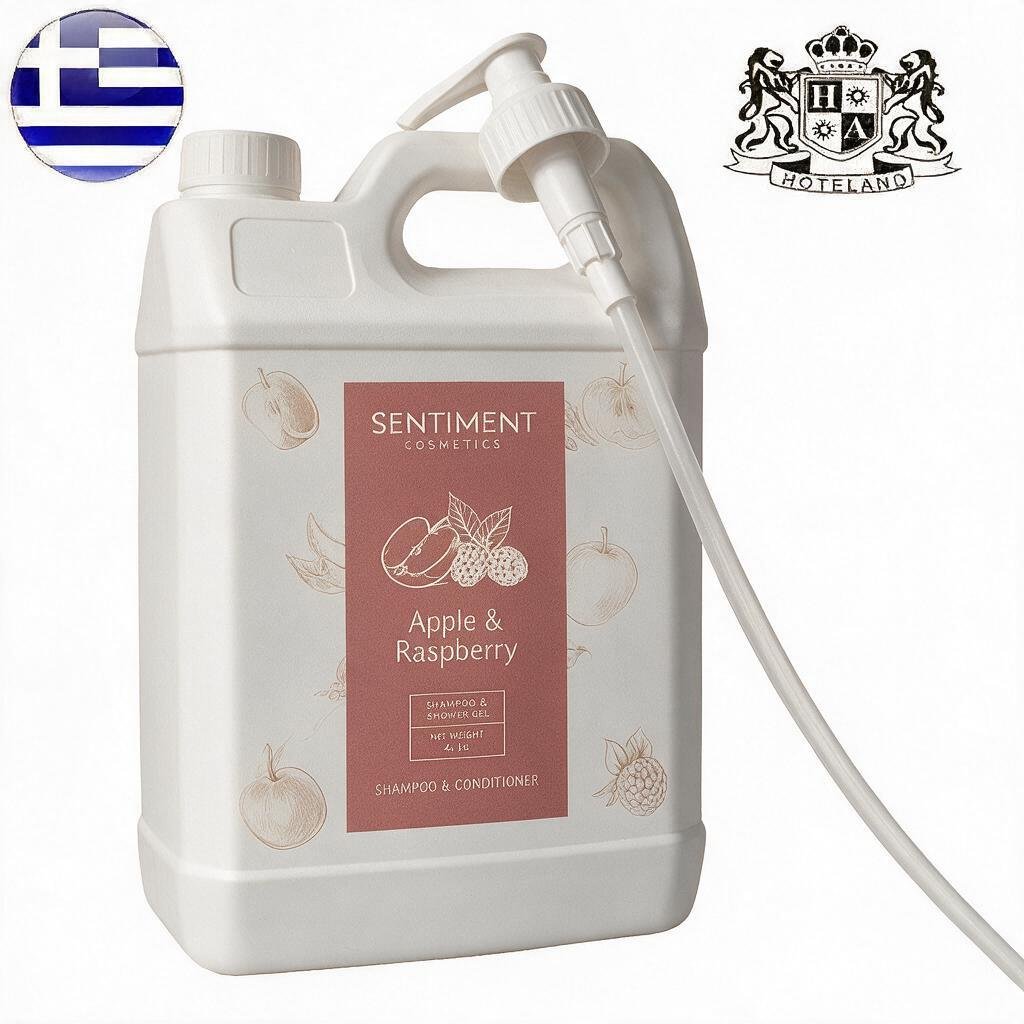 GREEK Fruits & Senses-Σαμπουαν & Mαλλακτικη Κρεμα Μαλλιων/Shampoo & Ηair Conditioner σε Mπετονι/Κανιστρο 4000ml/4L με αρωματα Mηλο & Μουρα (4 τμχ/κιβώτιο) EΛΛΗΝΙΚΟ ΠΡΟΙΟΝ (Καθε Κιβωτιο Περιεχει & Μια Extra Αντλια) - Image 2