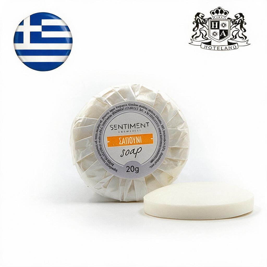GREEK Fruits & Senses-Σαπουνι Στρογγυλο 20γρ Tυλιγμενο σε Πλισε Αδιαβροχο Περιτυλιγμα/Round Soap 20gr με αρωματα EKXYΛΙΣΜΑΤΩΝ (500 τμχ/κιβώτιο) EΛΛΗΝΙΚΟ ΠΡΟΙΟΝ